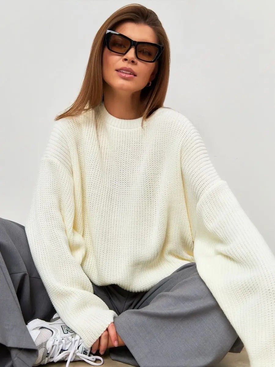 Round neck lantern sleeve knit sweater 2024 new arrivals - Negative Apparel