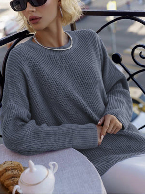 Round neck lantern sleeve knit sweater 2024 new arrivals - Negative Apparel