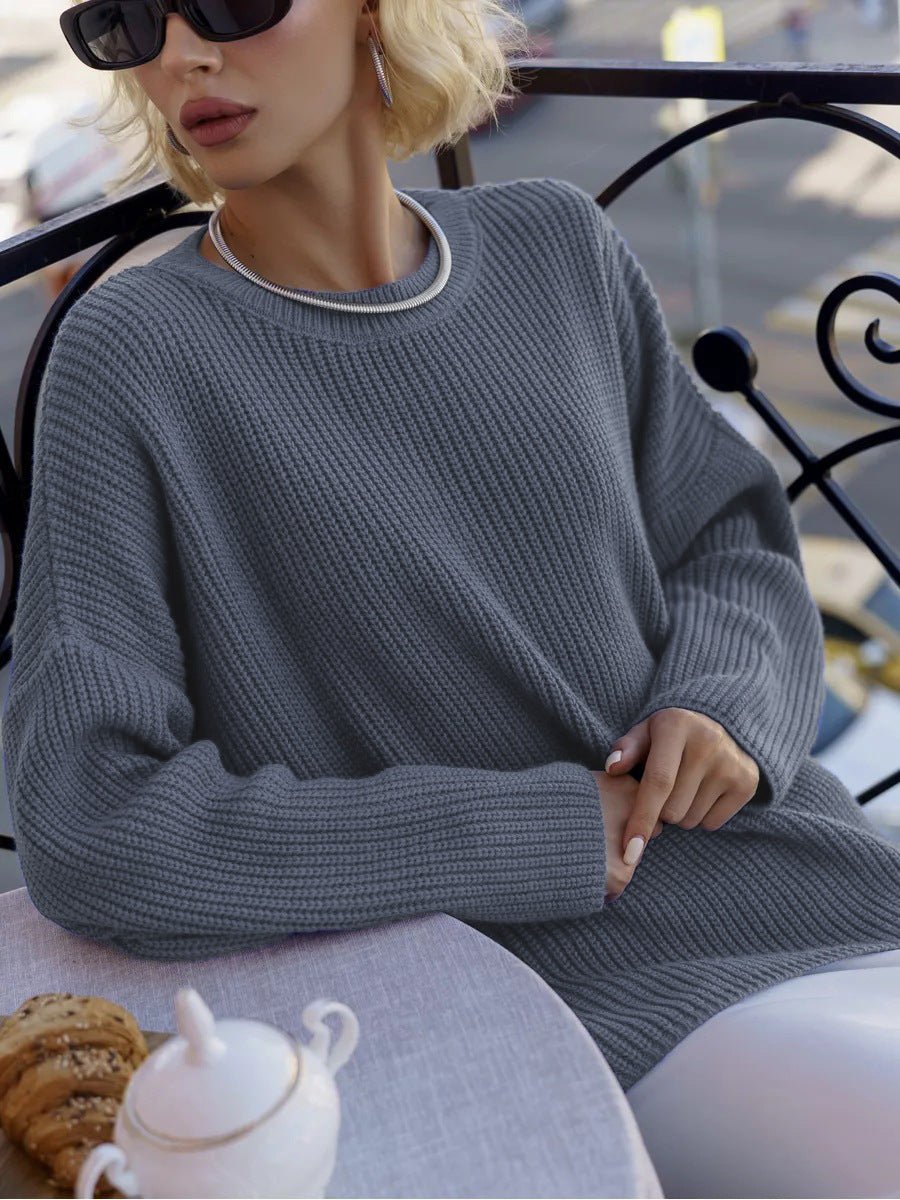 Round neck lantern sleeve knit sweater 2024 new arrivals - Negative Apparel