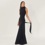 Round Neck Sleeveless Bright silk Fishtail Slim Dress - Negative Apparel