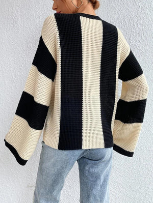 Round Neck Striped Design Niche Sweater - Negative Apparel