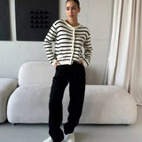 Round neck striped knitted cardigan - Negative Apparel