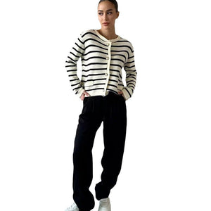 Round neck striped knitted cardigan - Negative Apparel