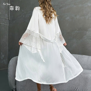 Satin Ethereal | Lace - Trimmed Light Luxury Morning Gown - Negative Apparel