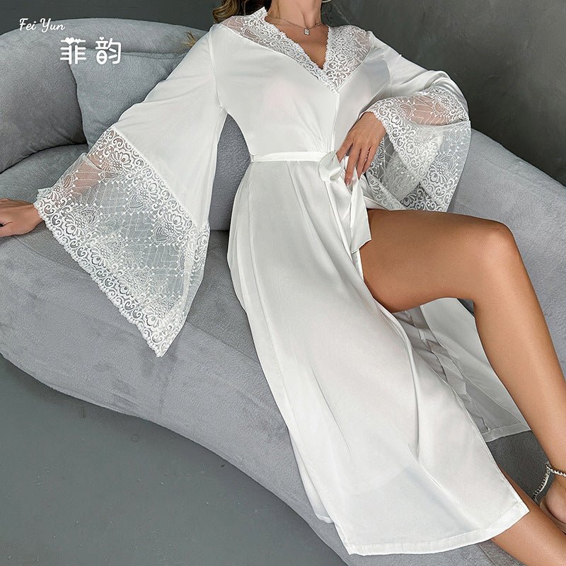 Satin Ethereal | Lace - Trimmed Light Luxury Morning Gown - Negative Apparel