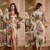 satin large size nightgown women's seven - quarter sleeve loose pajamas women's spring and autumn loungewear set WP3430 - Negative Apparel