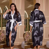 satin large size nightgown women's seven - quarter sleeve loose pajamas women's spring and autumn loungewear set WP3430 - Negative Apparel