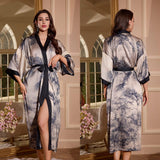 satin large size nightgown women's seven - quarter sleeve loose pajamas women's spring and autumn loungewear set WP3430 - Negative Apparel