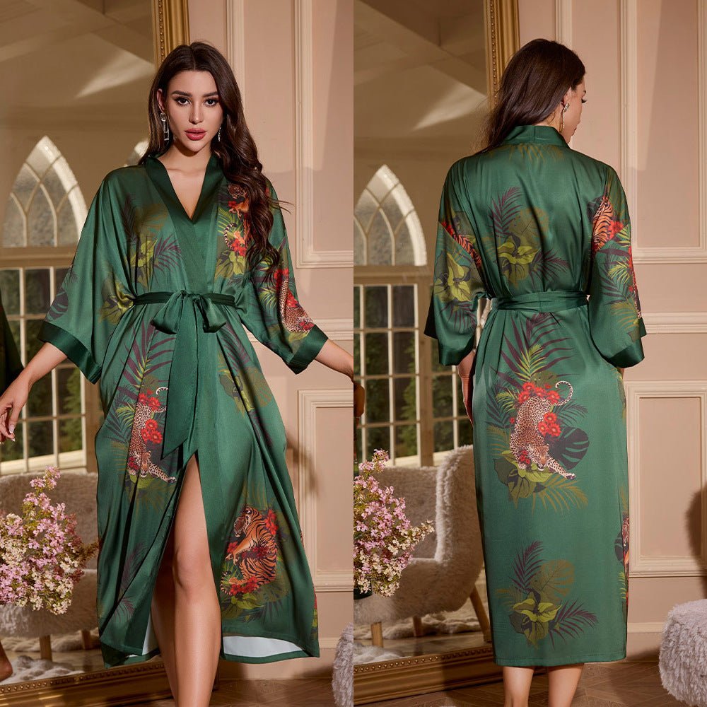 satin large size nightgown women's seven - quarter sleeve loose pajamas women's spring and autumn loungewear set WP3430 - Negative Apparel