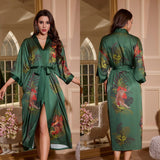 satin large size nightgown women's seven - quarter sleeve loose pajamas women's spring and autumn loungewear set WP3430 - Negative Apparel