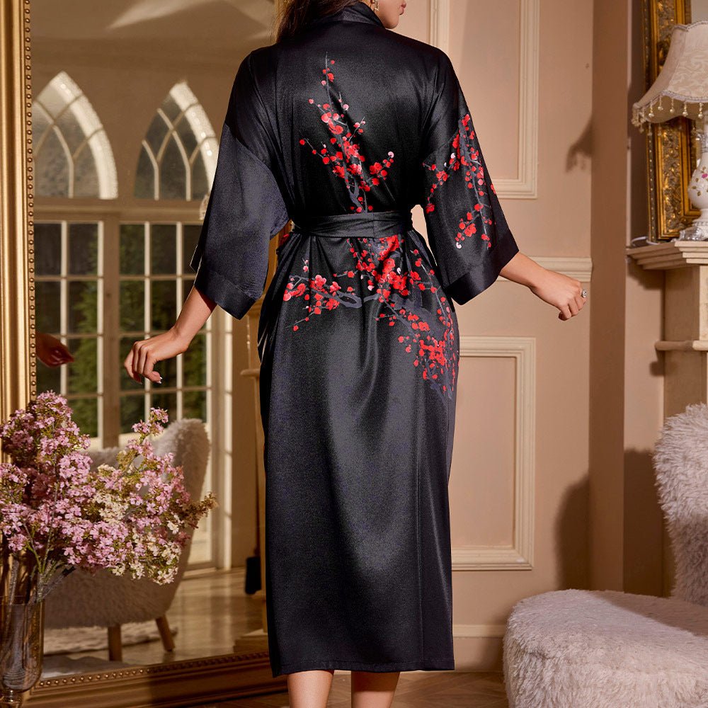 satin large size nightgown women's seven - quarter sleeve loose pajamas women's spring and autumn loungewear set WP3430 - Negative Apparel