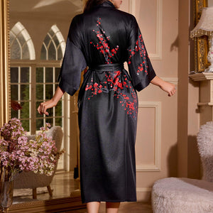 satin large size nightgown women's seven - quarter sleeve loose pajamas women's spring and autumn loungewear set WP3430 - Negative Apparel