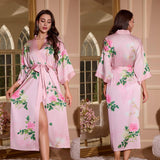 satin large size nightgown women's seven - quarter sleeve loose pajamas women's spring and autumn loungewear set WP3430 - Negative Apparel