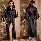 satin large size nightgown women's seven - quarter sleeve loose pajamas women's spring and autumn loungewear set WP3430 - Negative Apparel