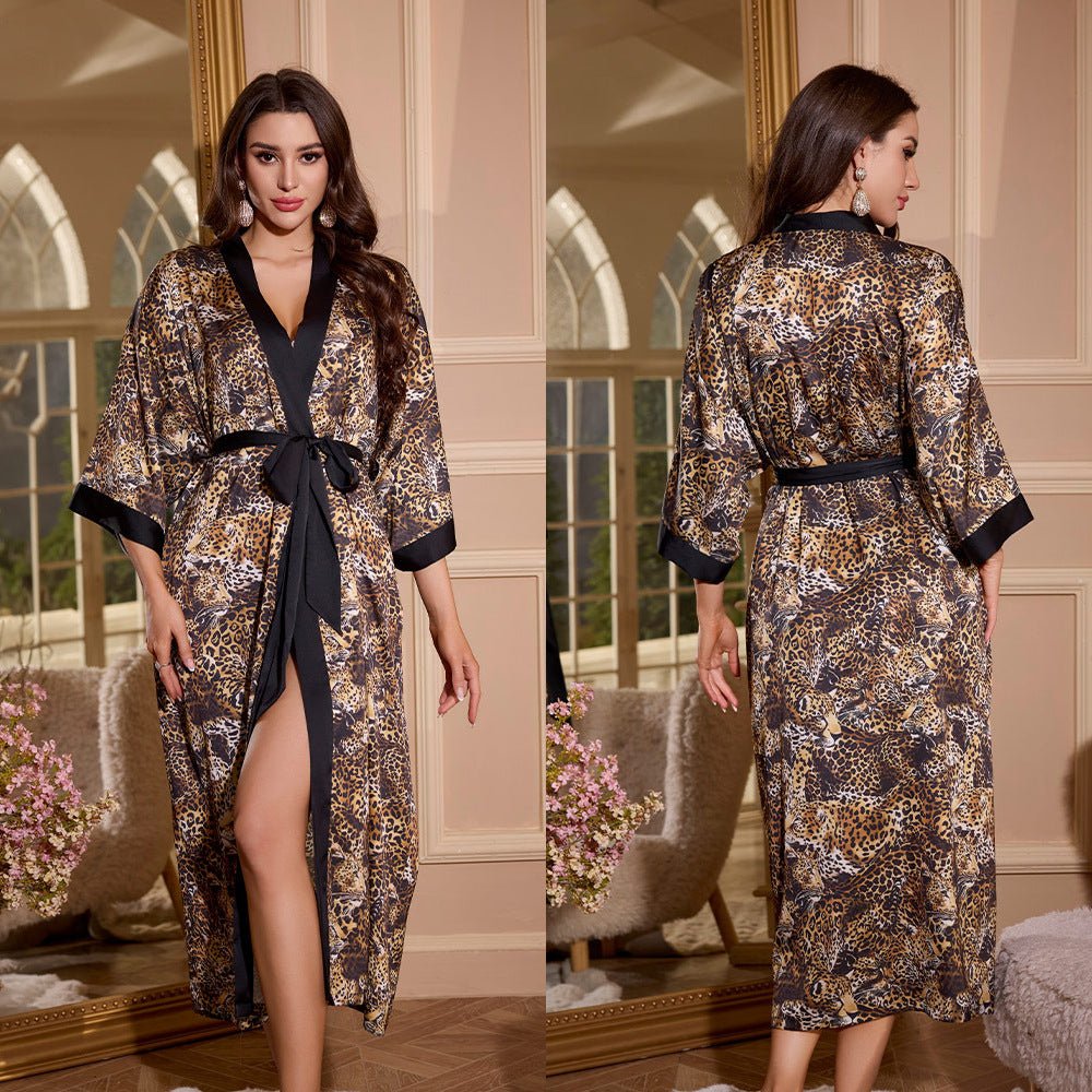 satin large size nightgown women's seven - quarter sleeve loose pajamas women's spring and autumn loungewear set WP3430 - Negative Apparel