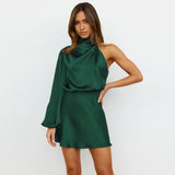 Satin One - Shoulder Midi Party Dress - Negative Apparel