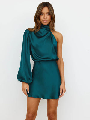 Satin One - Shoulder Midi Party Dress - Negative Apparel