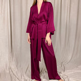 Satin Silk Cardigan Lace - up Nightgown Solid Color - Negative Apparel