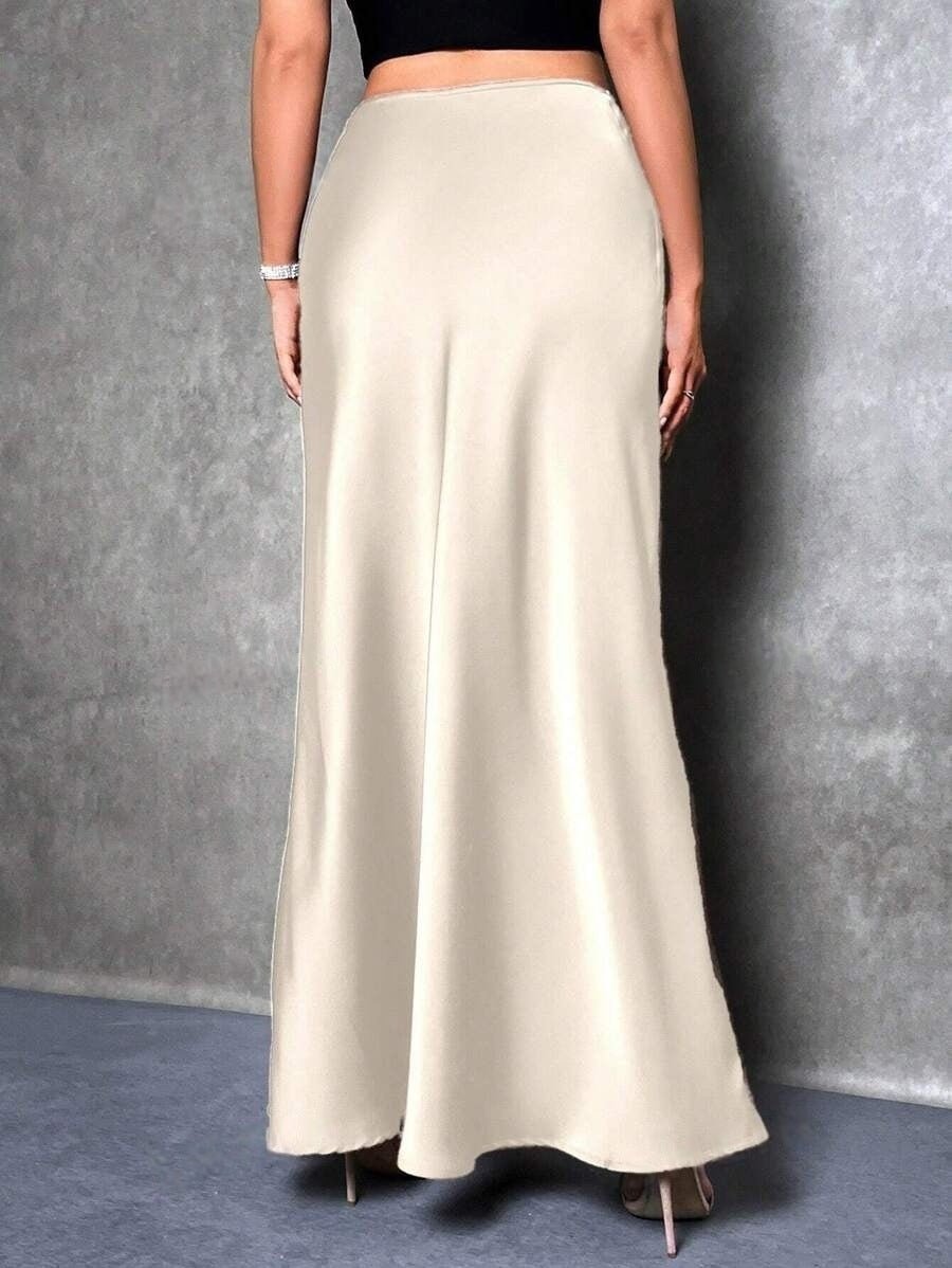 satin skirt spring and summer new simple imitation silk long skirt women's clothing - Negative Apparel