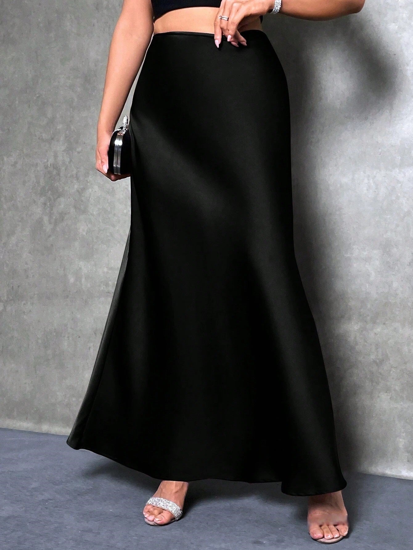 satin skirt spring and summer new simple imitation silk long skirt women's clothing - Negative Apparel