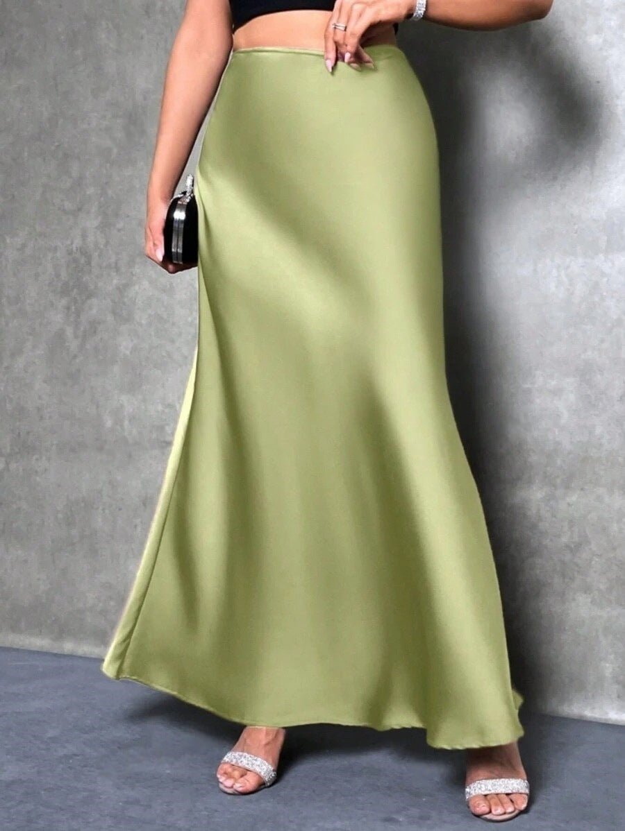 satin skirt spring and summer new simple imitation silk long skirt women's clothing - Negative Apparel