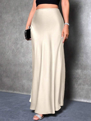 satin skirt spring and summer new simple imitation silk long skirt women's clothing - Negative Apparel