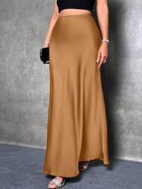 satin skirt spring and summer new simple imitation silk long skirt women's clothing - Negative Apparel