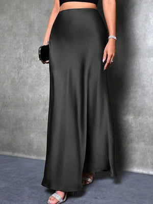 satin skirt spring and summer new simple imitation silk long skirt women's clothing - Negative Apparel