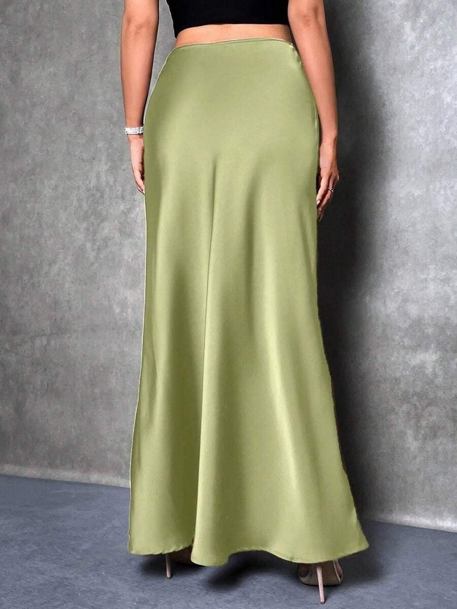 satin skirt spring and summer new simple imitation silk long skirt women's clothing - Negative Apparel