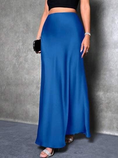 satin skirt spring and summer new simple imitation silk long skirt women's clothing - Negative Apparel