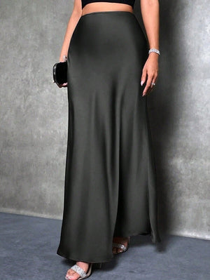 satin skirt spring and summer new simple imitation silk long skirt women's clothing - Negative Apparel