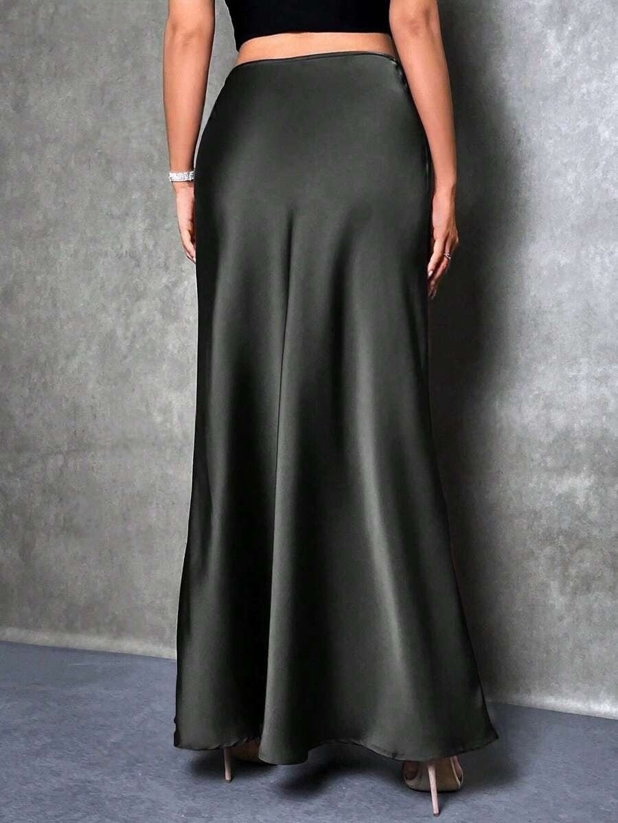 satin skirt spring and summer new simple imitation silk long skirt women's clothing - Negative Apparel