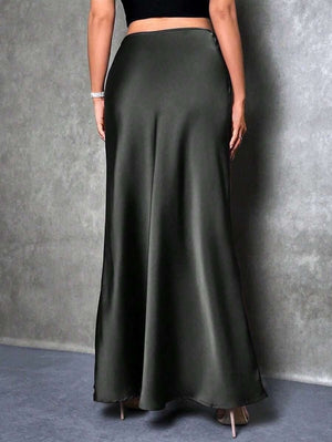 satin skirt spring and summer new simple imitation silk long skirt women's clothing - Negative Apparel