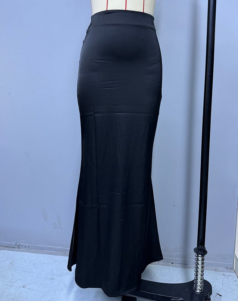 satin skirt spring and summer new simple imitation silk long skirt women's clothing - Negative Apparel