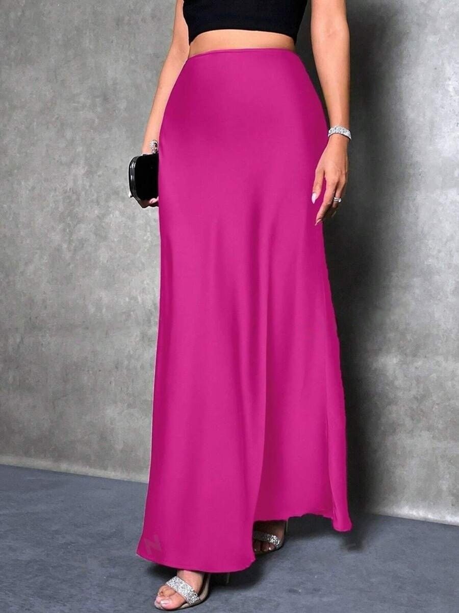 satin skirt spring and summer new simple imitation silk long skirt women's clothing - Negative Apparel