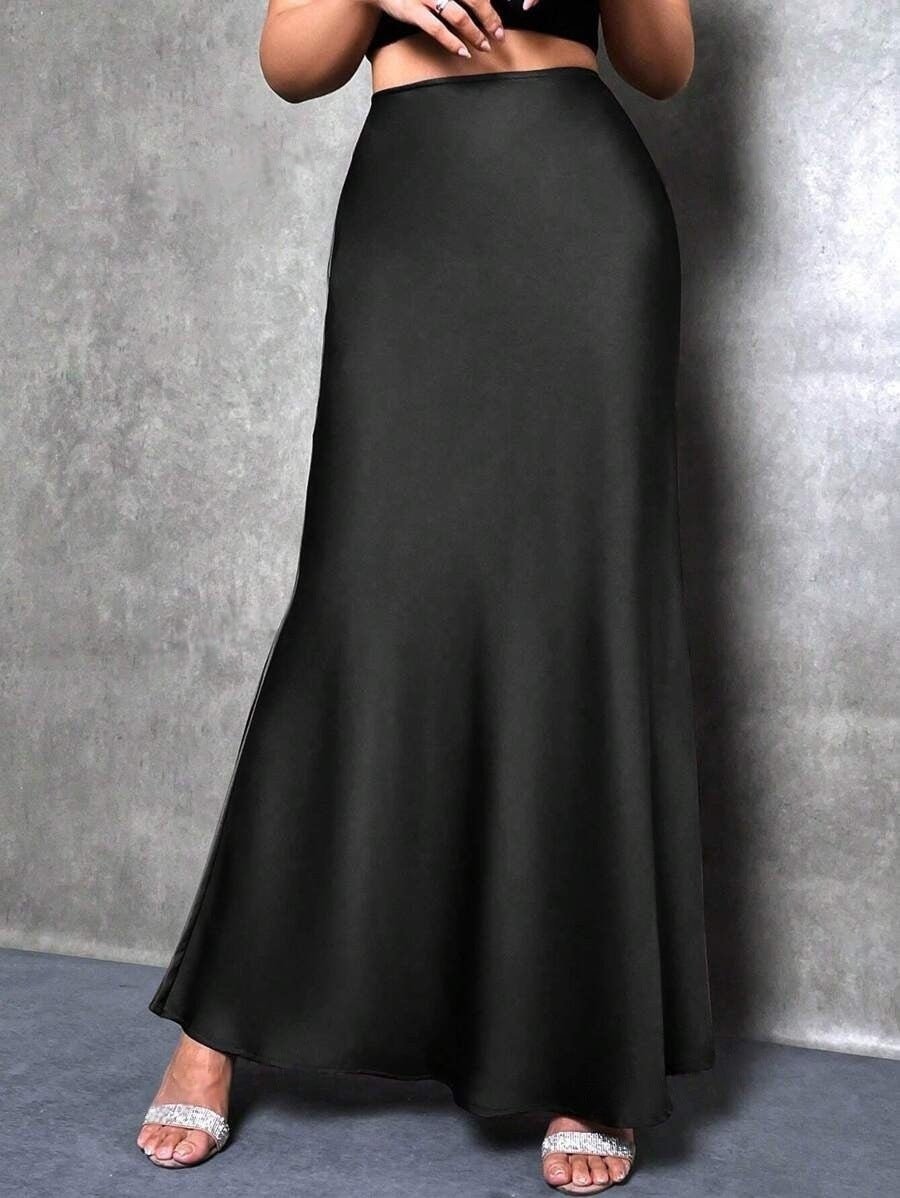 satin skirt spring and summer new simple imitation silk long skirt women's clothing - Negative Apparel