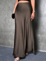 satin skirt spring and summer new simple imitation silk long skirt women's clothing - Negative Apparel