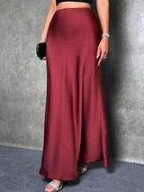 satin skirt spring and summer new simple imitation silk long skirt women's clothing - Negative Apparel