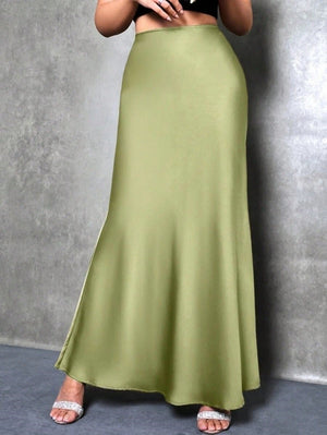 satin skirt spring and summer new simple imitation silk long skirt women's clothing - Negative Apparel