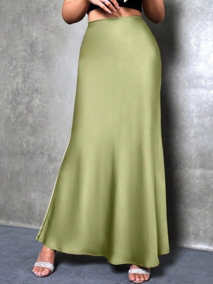 satin skirt spring and summer new simple imitation silk long skirt women's clothing - Negative Apparel
