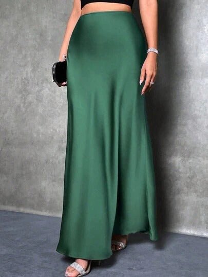 satin skirt spring and summer new simple imitation silk long skirt women's clothing - Negative Apparel