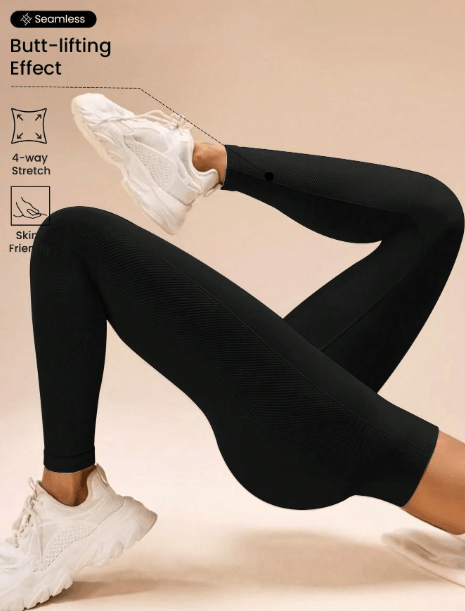 Seamluxe SHEIN Sport Solid High Waist Slim - Fit Leggings, Casual Everyday Wear Yoga Women Pants - Negative Apparel