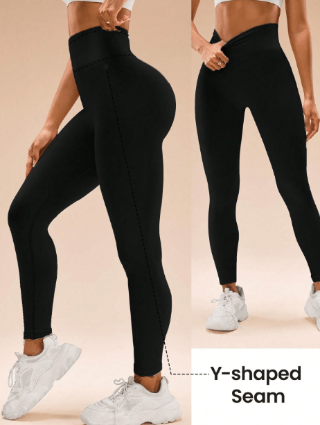 Seamluxe SHEIN Sport Solid High Waist Slim - Fit Leggings, Casual Everyday Wear Yoga Women Pants - Negative Apparel