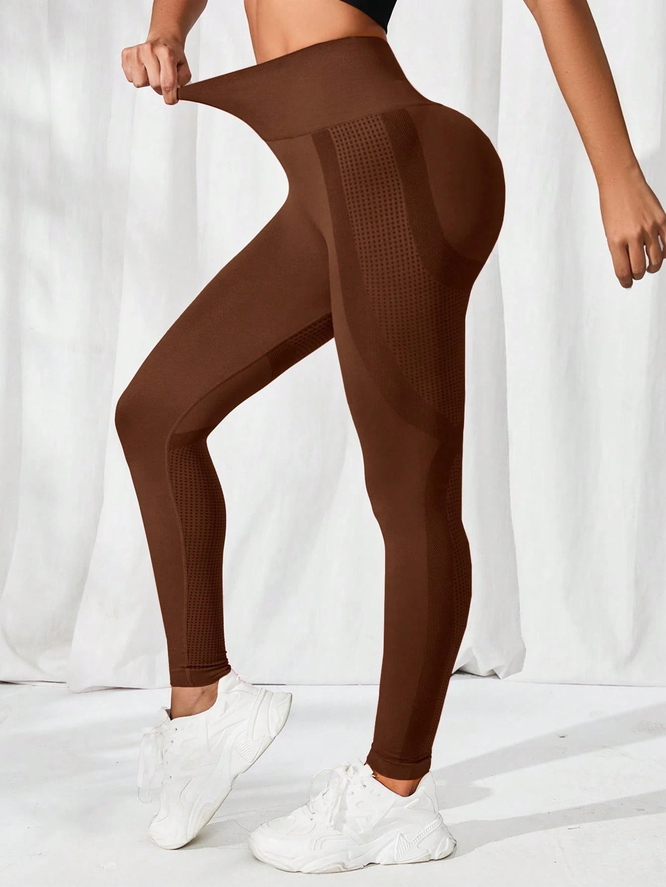 Seamluxe SHEIN Sport Tummy Control Solid Sports Leggings - Negative Apparel