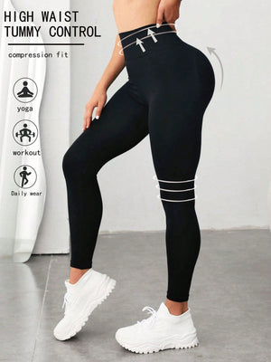 Seamluxe SHEIN Sport Wide Waistband Sports Leggings - Negative Apparel