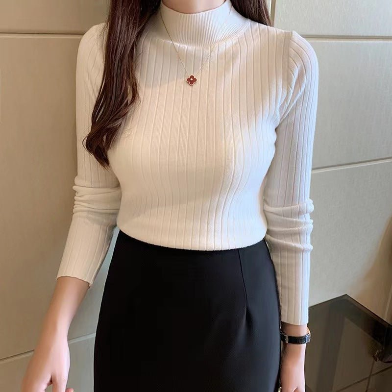 Semi - turtleneck bottoming shirt women's inner thin autumn and winter new foreign style new sweater long - sleeved knitted sweater middle collar top - Negative Apparel