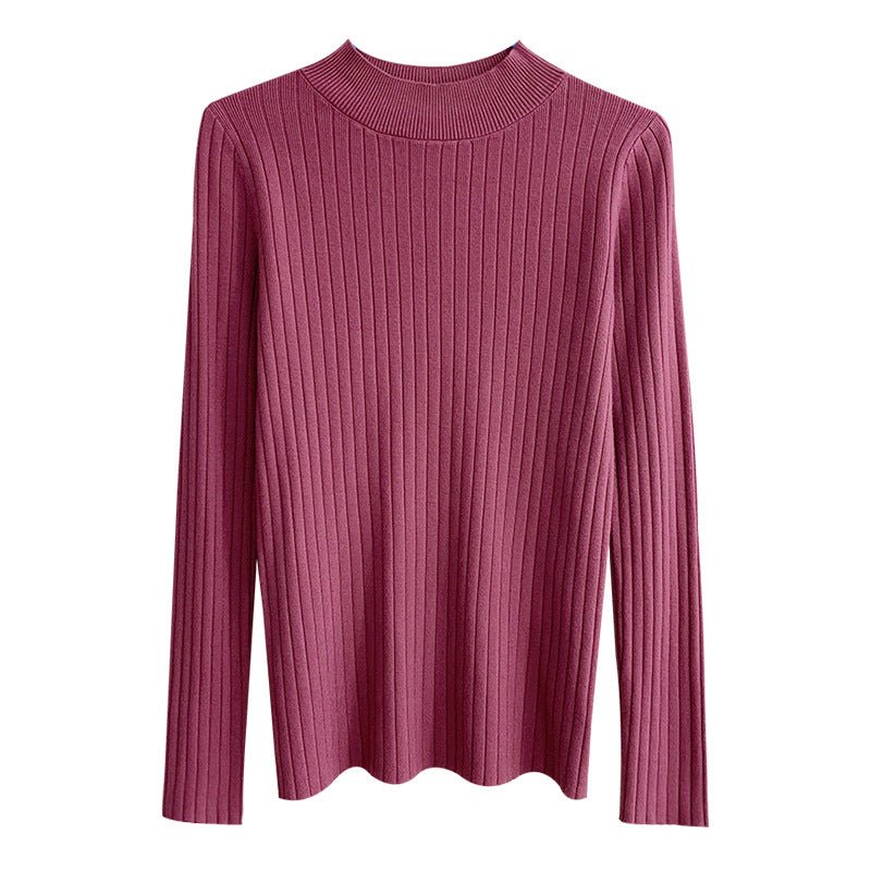 Semi - turtleneck bottoming shirt women's inner thin autumn and winter new foreign style short sweater long - sleeved knitted sweater middle collar top - Negative Apparel