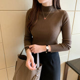 Semi - turtleneck bottoming shirt women's inner thin autumn and winter new foreign style short sweater long - sleeved knitted sweater middle collar top - Negative Apparel