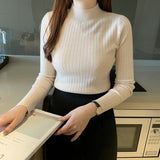 Semi - turtleneck bottoming shirt women's inner thin autumn and winter new foreign style short sweater long - sleeved knitted sweater middle collar top - Negative Apparel