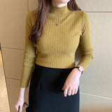 Semi - turtleneck bottoming shirt women's inner thin autumn and winter new foreign style short sweater long - sleeved knitted sweater middle collar top - Negative Apparel